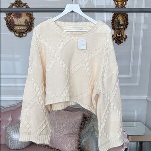NWT ALTAR’D state woman Dori boxy Sweater size Large Cream Cable Knit Sweater